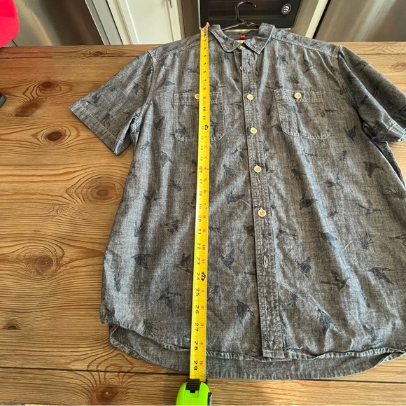 MENS RUFF HEWN DUCK PRINT CASUAL DENIM CHAMBRAY SHORT SLEEVE BUTTON UP SHIRT - Picture 12 of 13